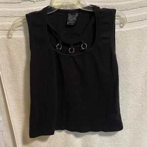 Black Crop Top with Ring Details Harley Davidson Patch On Black T8